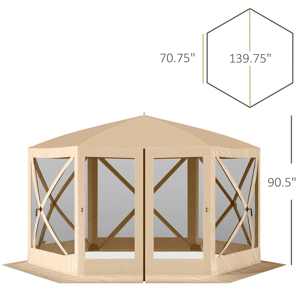 Quick Pop Up Screen House Portable Gazebo Canopy Shelter Mesh Netting Beige Carry Bag Shaded Interior Family Parties Picnics