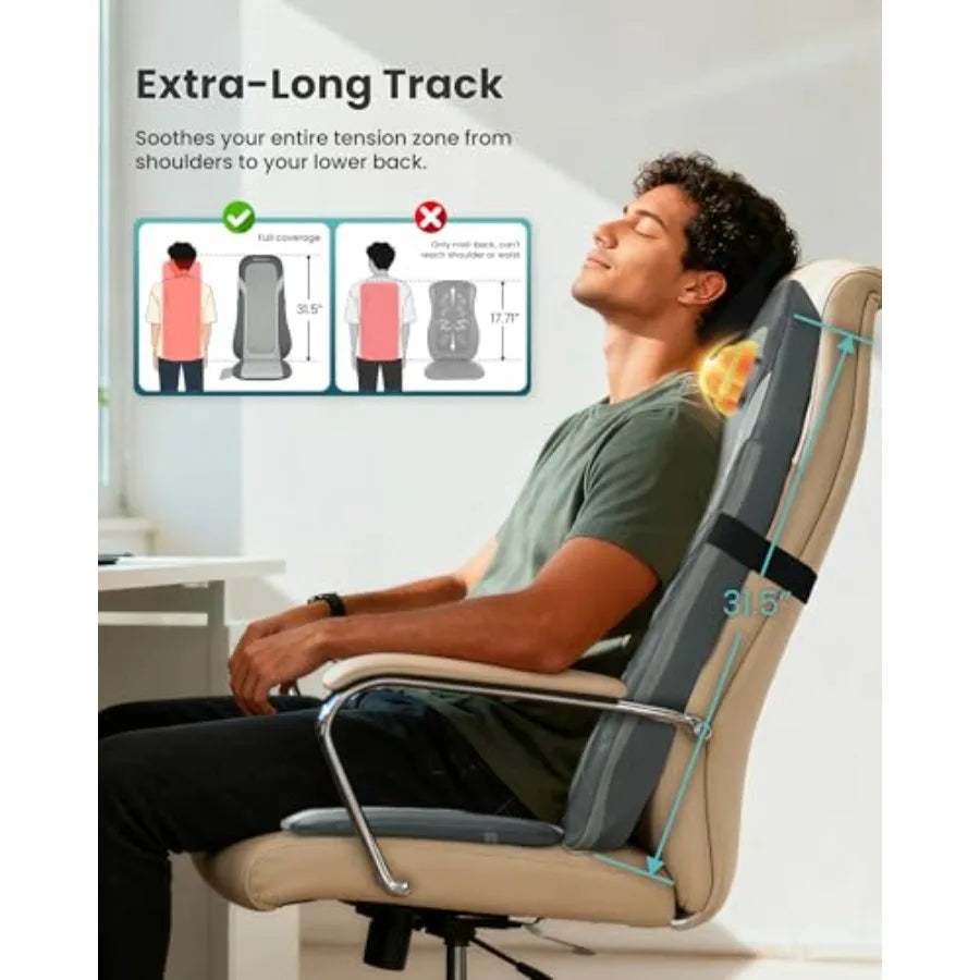 Shiatsu Back Massager with Heat for Pain Relief Deep Tissue Rolling Massage Pad in Black Long-Lasting Comfort Chair Pad Ideal f
