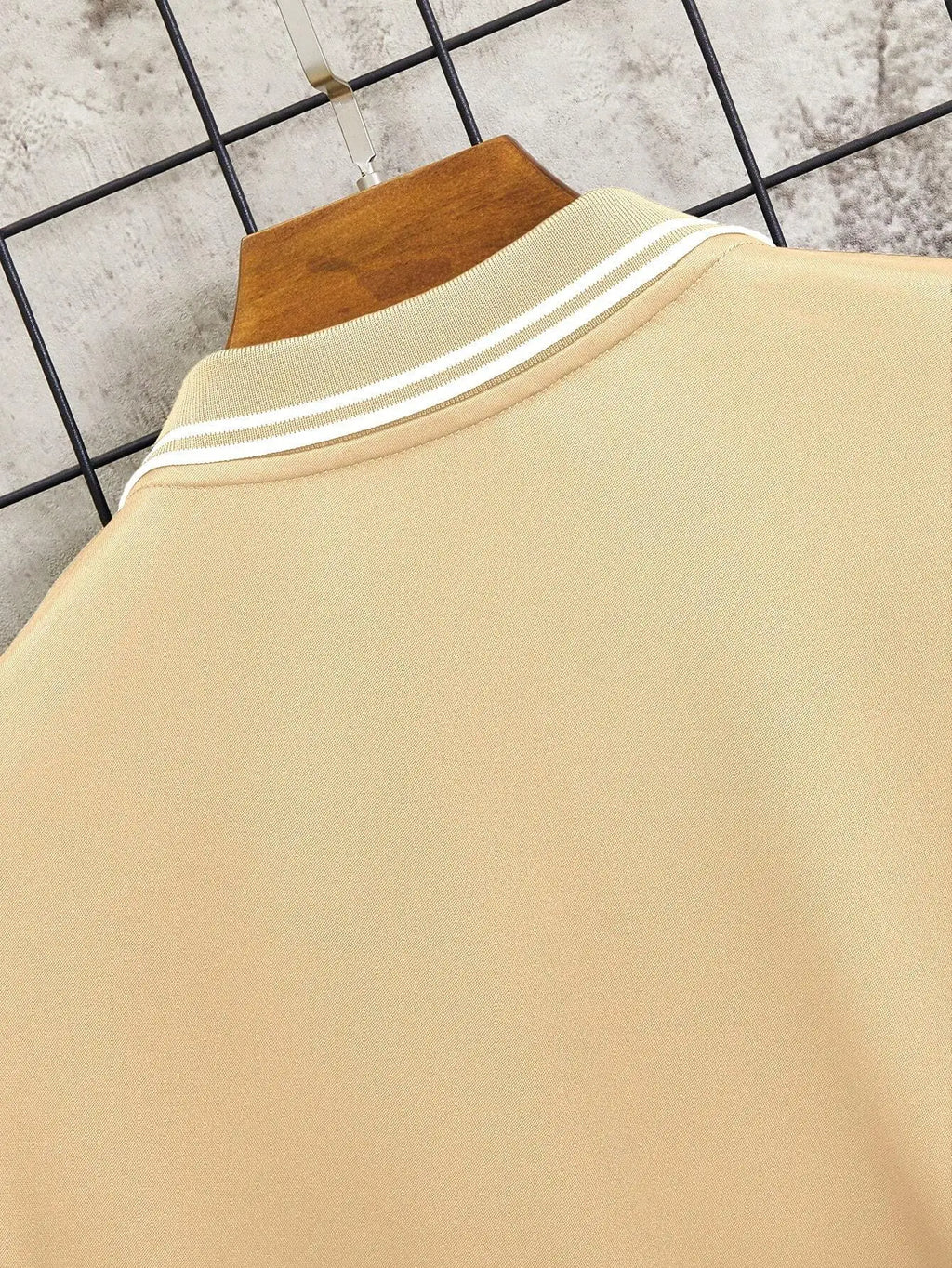 Men's Beige Short Sleeve Polo Shirt with Horse Rider Embroidery and Striped Trim