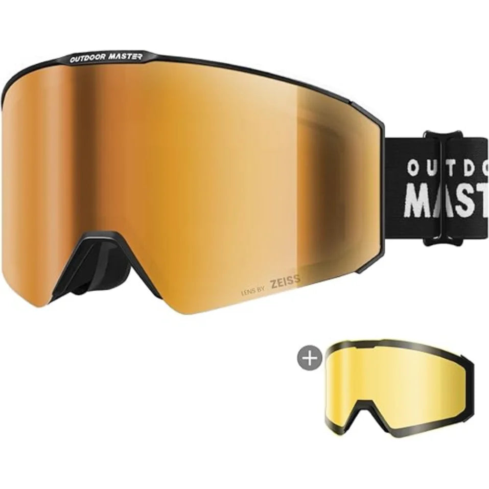 OutdoorMaster Falcon Ski Goggles Lens by ZEISS, OTG Snowboard Goggles Anti-fog, Magnetic Interchangeable Lens, Snow Goggles