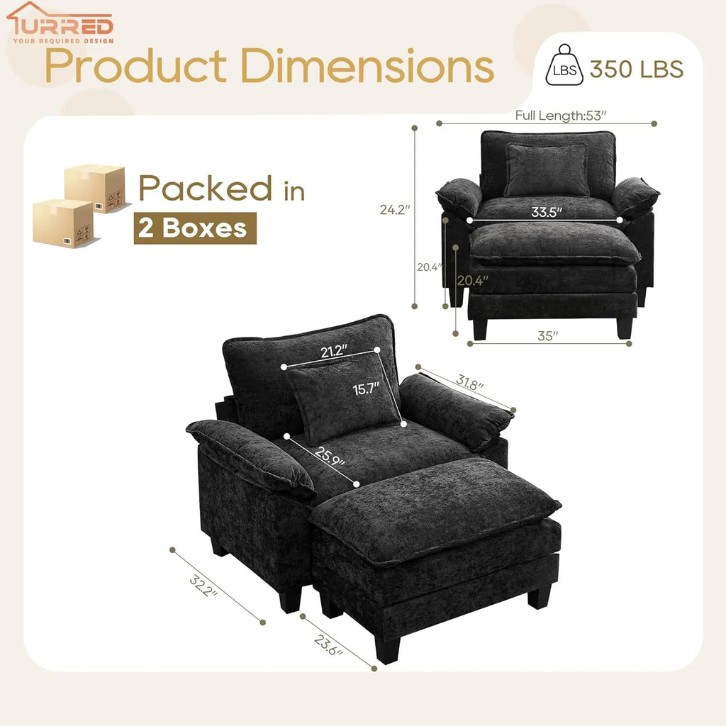 Modular Sectional Sofa Comfy Cloud Couch, Modern Chenille Sofa Sleeper Deep Seat Couches with Ottoman/Pillows for, Customized
