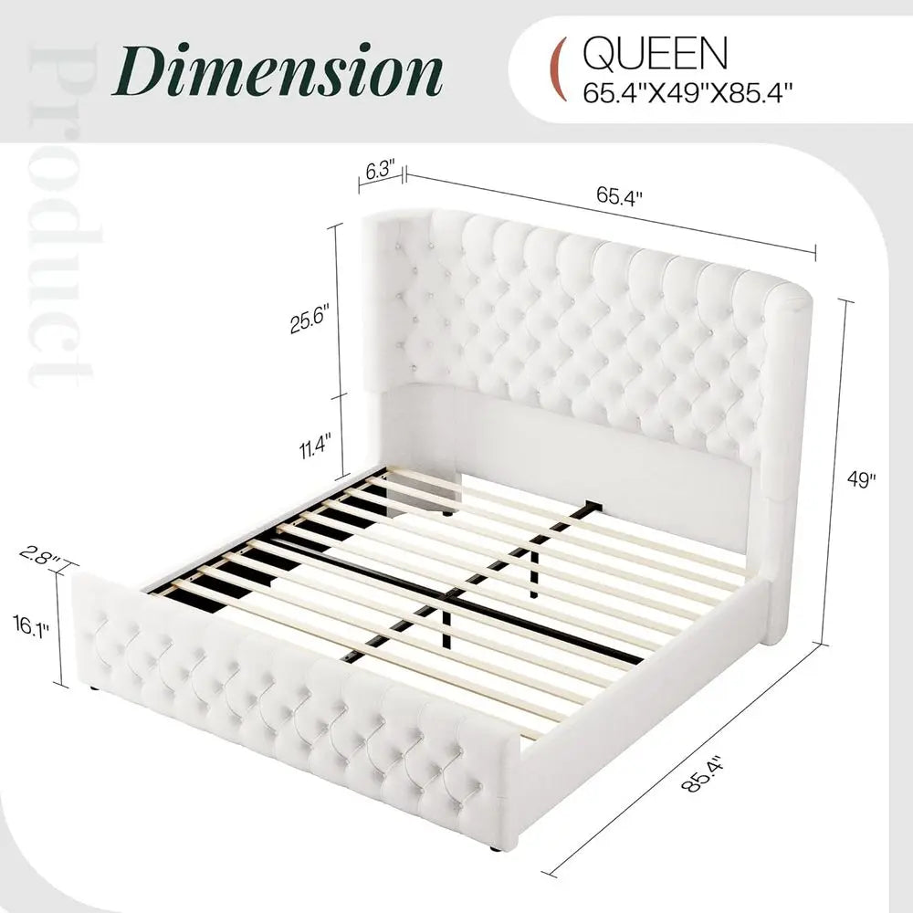 Queen Size Platform Bed with 6.3 Thick Upholstered Wingback Headboard, Deep Button Tufting, Easy Assembly, No Box Spring Needed,