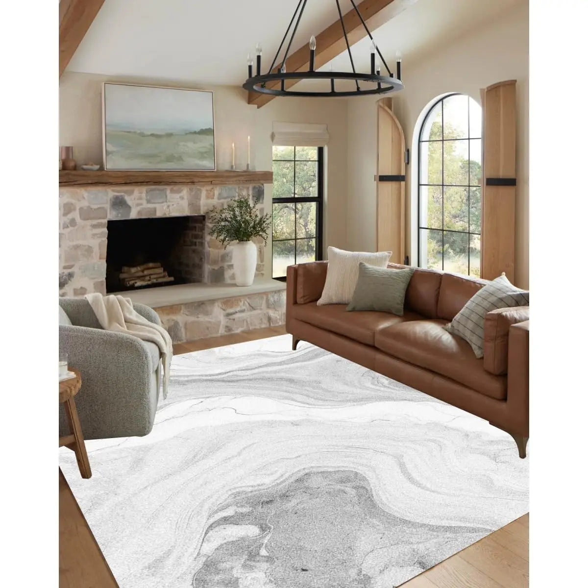 Abstract Marble Texture Area Rug Non Slip Washable Stain Resistant for Bedroom Living Room Office 6x9, Customized