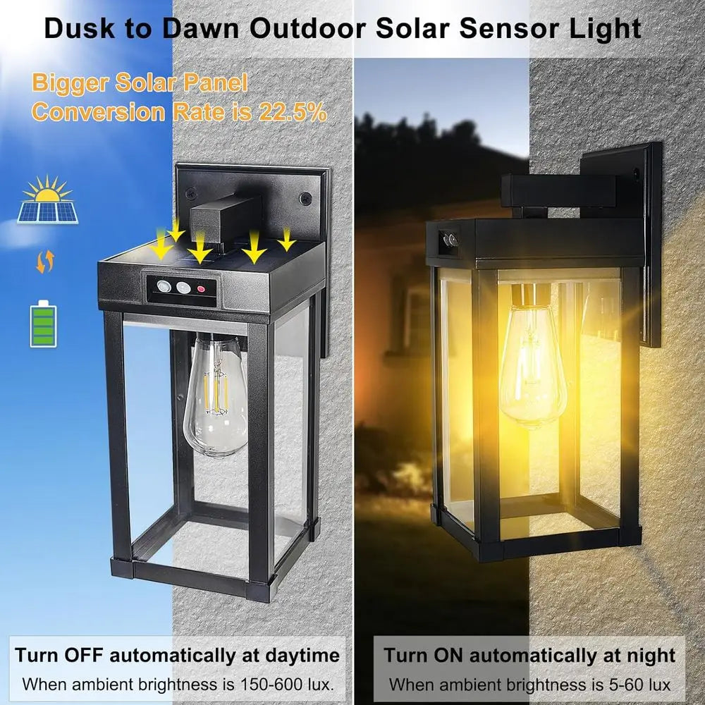 2 Pack Outdoor Waterproof Wall Lights with 3 Lighting Modes & Motion Sensor, Dusk to Dawn Exterior Porch Light Fixtures