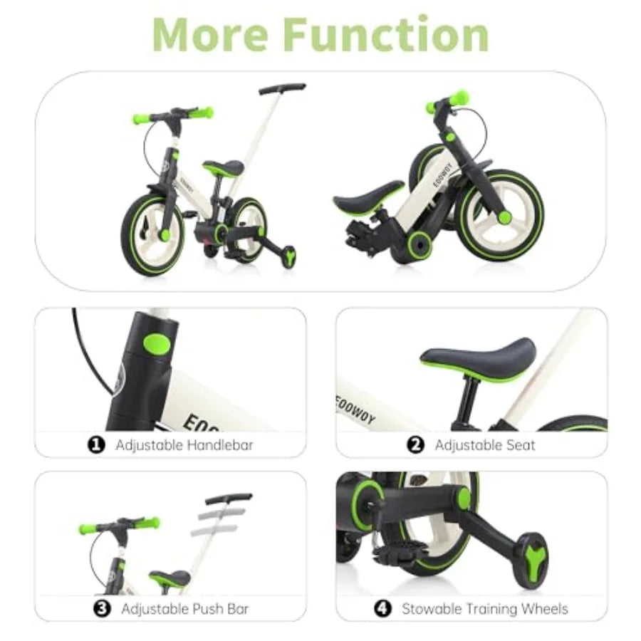 6 in 1 Foldable Balance Bike with Push Handle for 18-60 Months Training Wheels Pedals Blue Balance Bicycle for Boys and Girls w