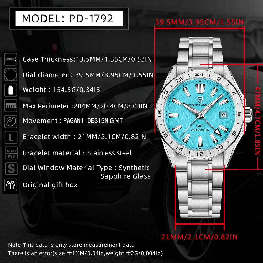 PAGANI DESIGN luxury New GMT Mens sports  Mechanical Watches 100M Waterproof Clock Sapphire Glass Automatic watches for man