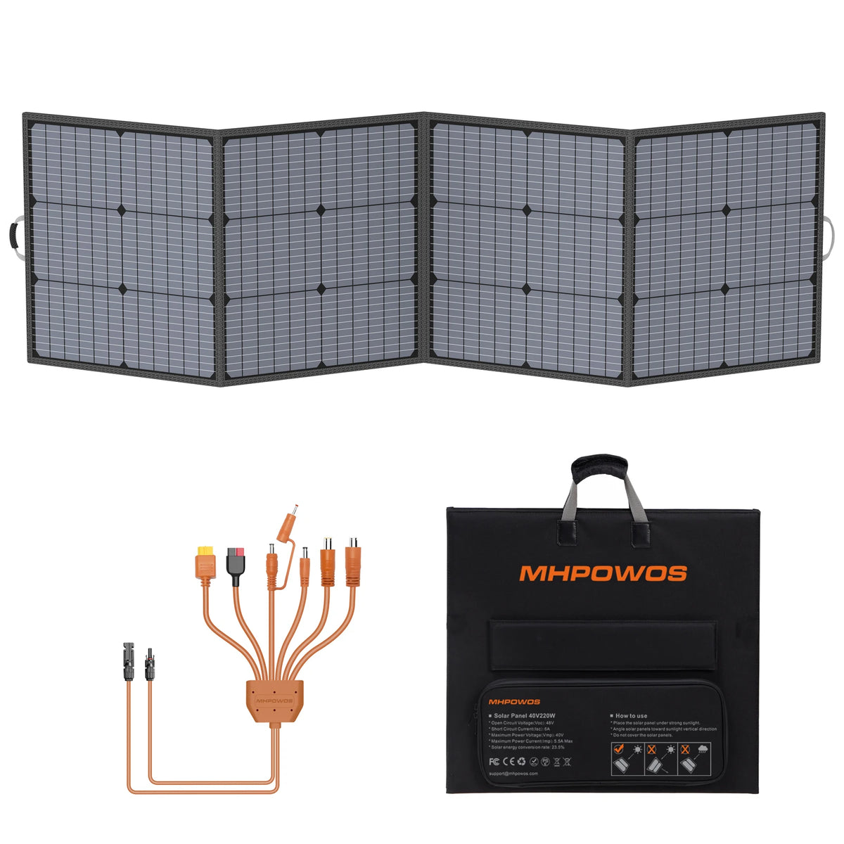MHPOWOS 220W 40V Portable Solar Panel Kit 23.5% High Efficiency Folding Solar Charger with MC-4 Output for Power Station Camping