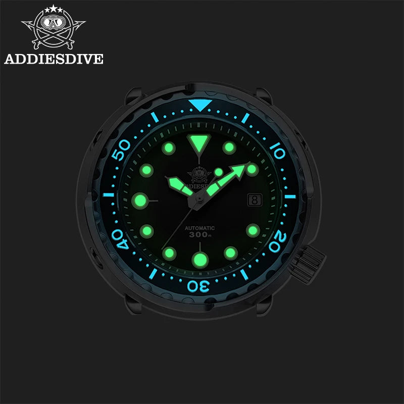 ADDIESDIVE Men's Luxury Diver's Watch 300m 316L Stainless Steel Super Luminous BGW9 Tuna Automatic Watch Men's Gift Clock AD2522