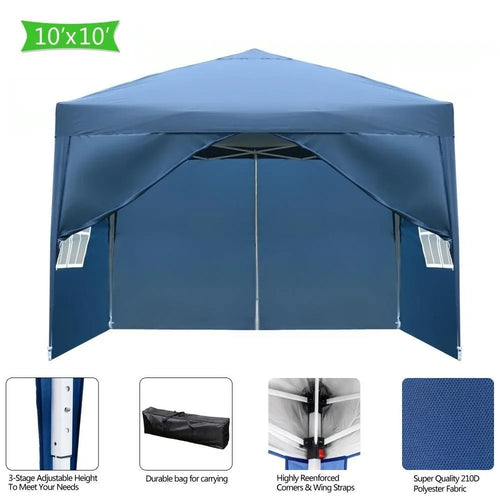 10'x 10' Blue EZ Pop UP Party Tent Outdoor Canopy Patio Waterproof Wedding Tent