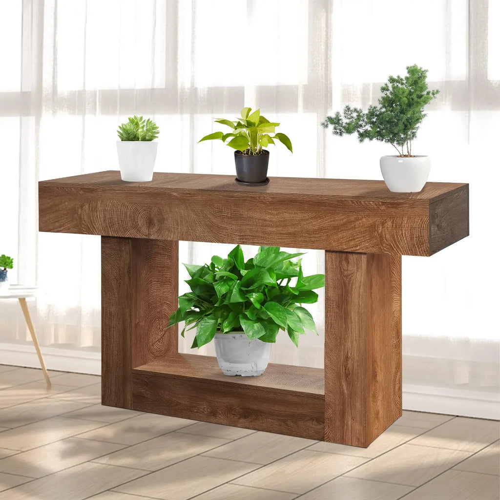 63-Inch Long Farmhouse Style Console Sofa Table, Rustic Wood Entryway Table Behind Couch For Hallway, Living Room & Foyer