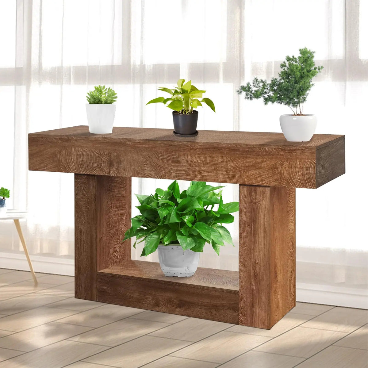 63-Inch Long Farmhouse Style Console Sofa Table, Rustic Wood Entryway Table Behind Couch For Hallway, Living Room & Foyer