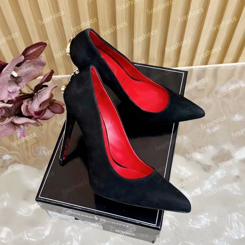 Sexy Design Cesare Paciotti Dagger Heels Silver Golden Metal Stiletto Heel Pointed Toe Women Pumps High Heels Brand Pointed Toe