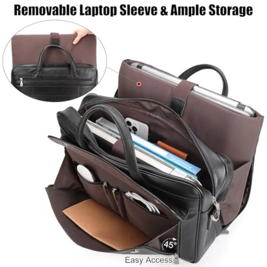 Masa Kawa Leather Briefcase for Men 15.6 17 Laptop Computer Case Business Travel Work Messenger Cross Body Shoulder Bag