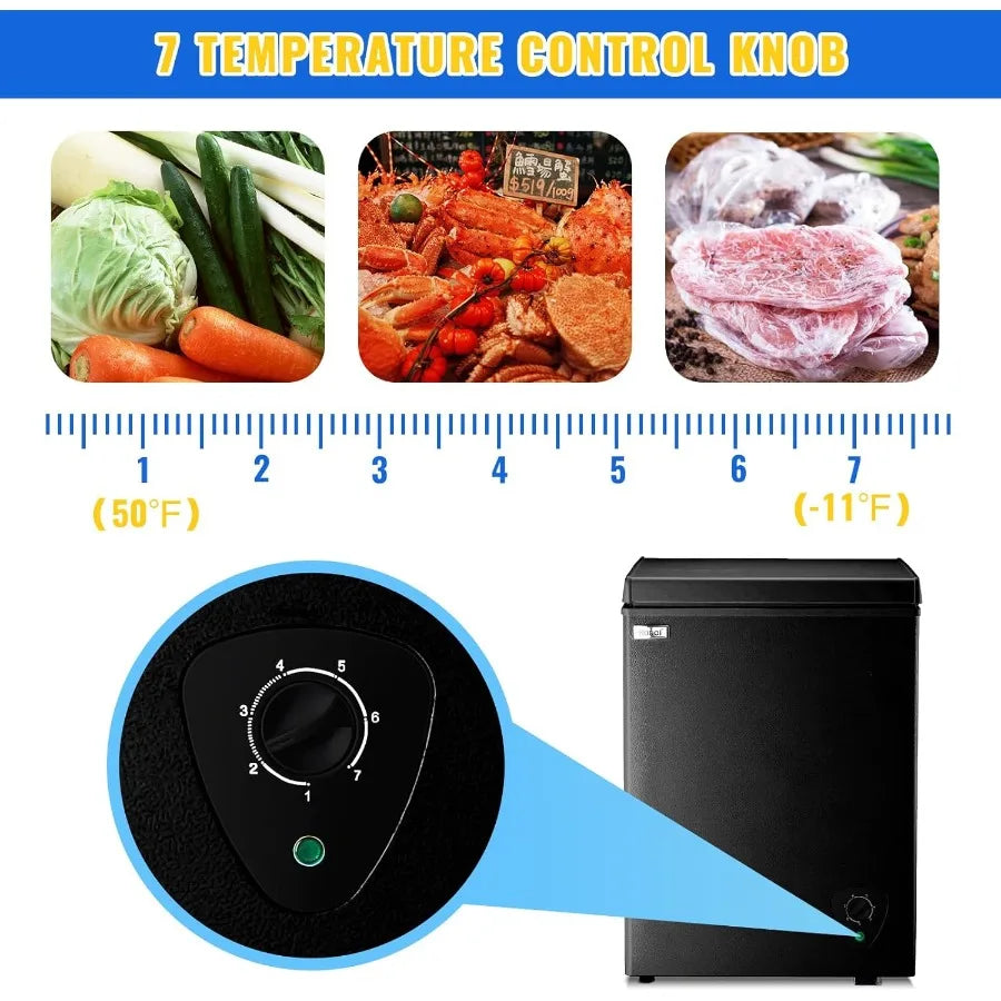 Chest Freezer WANAI 3.5 Cubic Deep Freezer with Top Open Door and Removable Storage Basket 7 Gears Temperature Control Ideal fo
