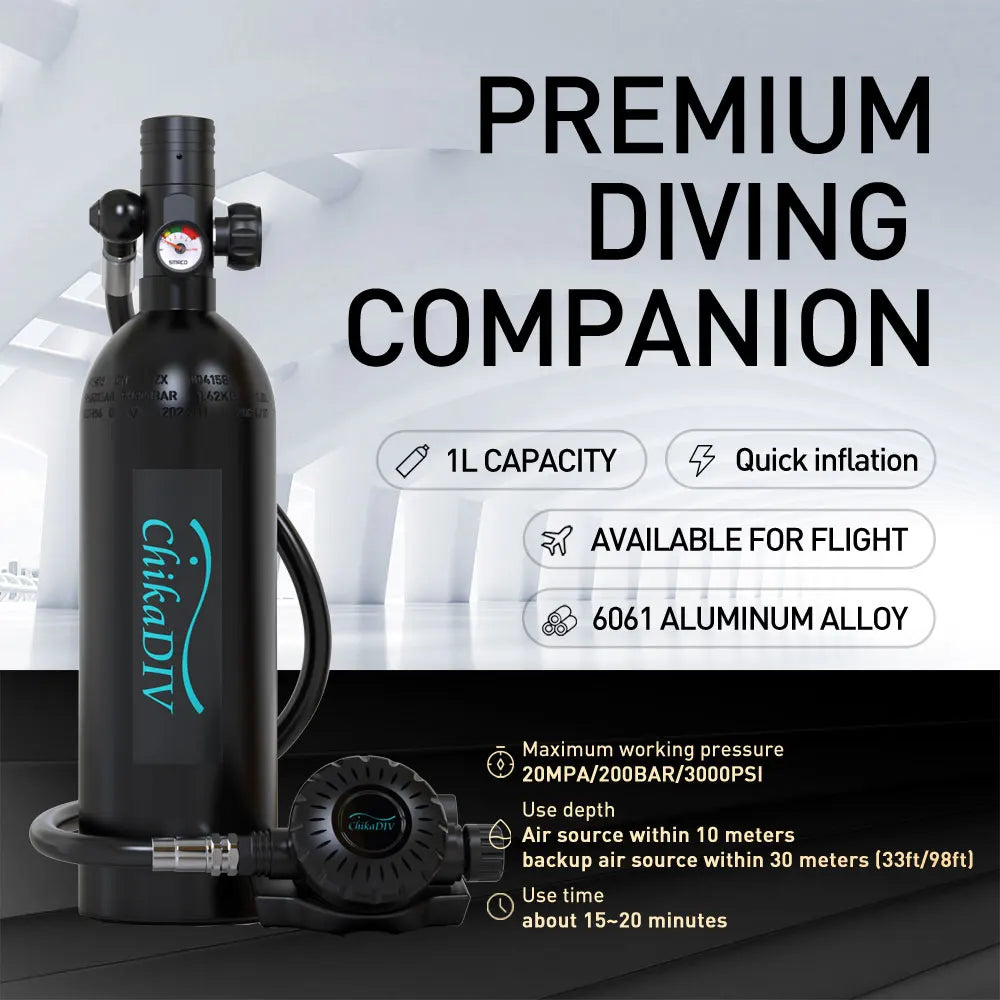 Scuba Mask with Air Tank System, 1L Mini Diving Tank Full Face Mask Kit lung