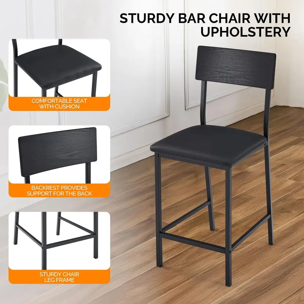 Dining Table Set for 2, Kitchen Breakfast Counter Height Small 3 Piece Bar Table and Chairs Set with Storage, Black