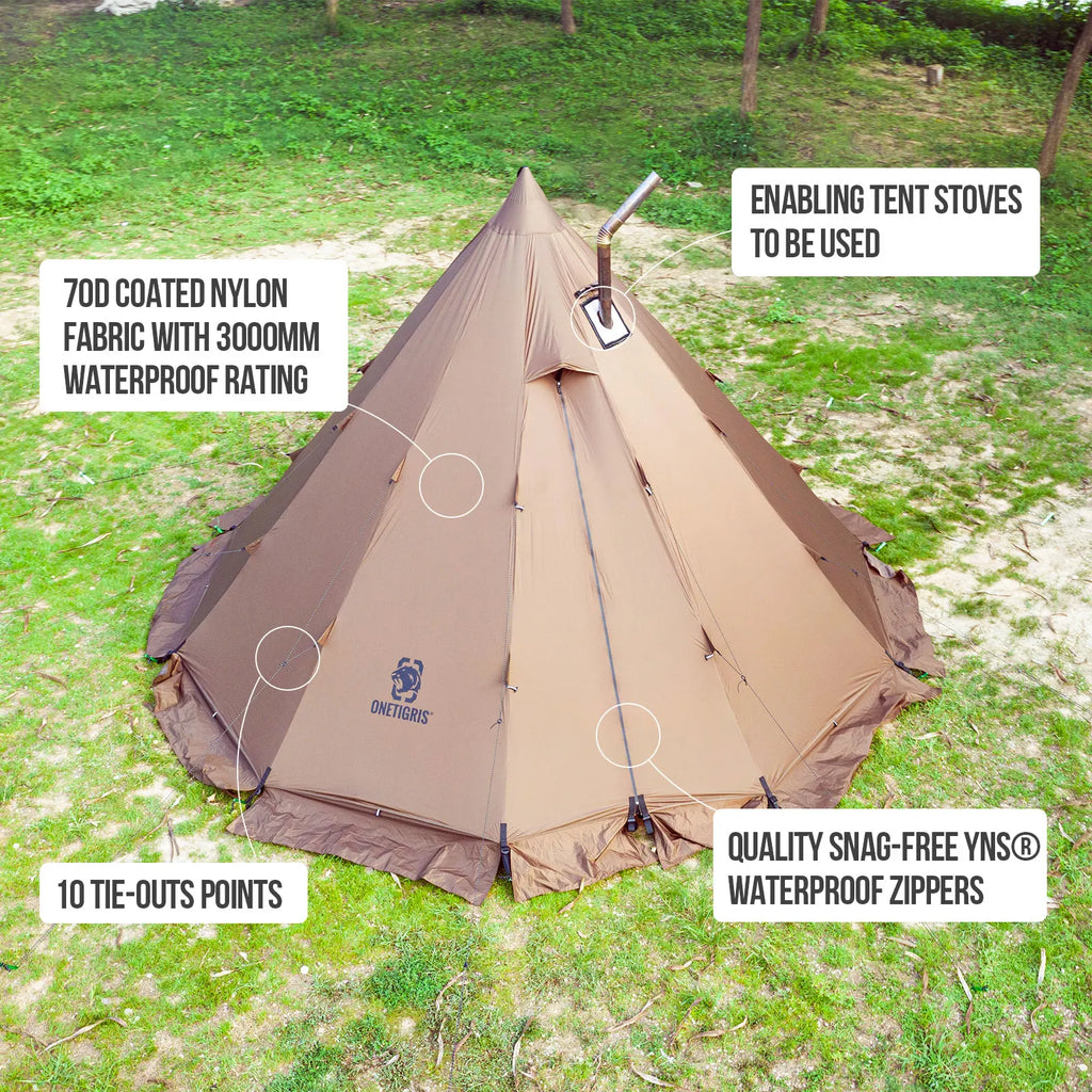OneTigris Rock Fortress Hot Tent with Stove Jack Pyramid Tent 4 Season 4-6 Person Tipi for Camping Backpacking Fishing Hicking