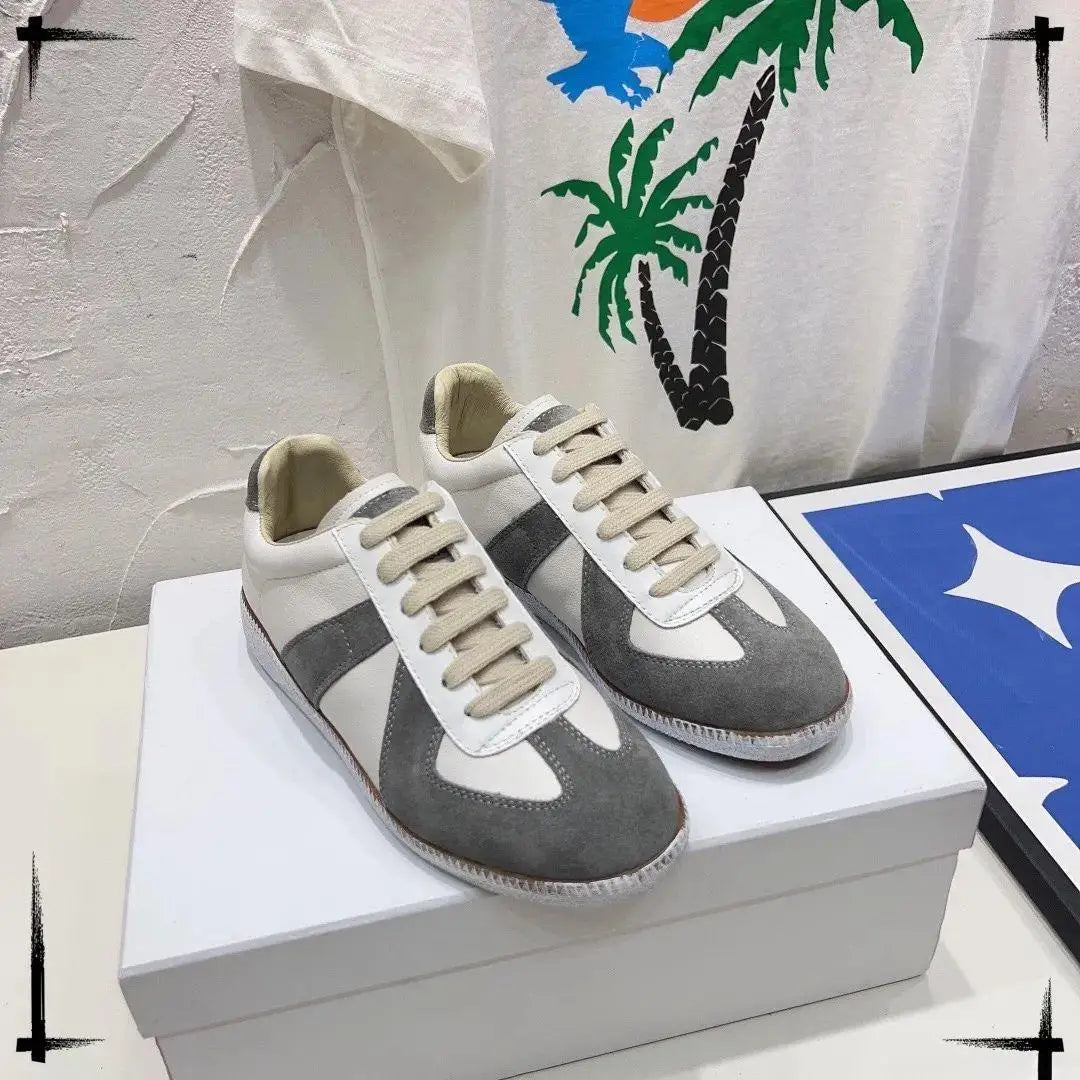 New Cowhide Retro German Training Shoes Men Women White Sneakers Genuine Leather Soft Couple Breathable Durable Athletic Fashion