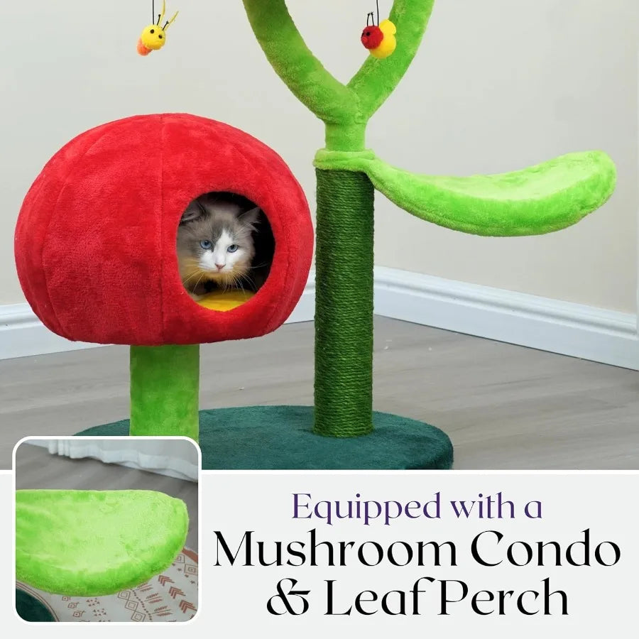 5-Level 40 Colorful Garden Style Cat Tree with Flower Perches Leaf Hammock Fruit Condo Natural Sisal Scratching Post Bee Toys P
