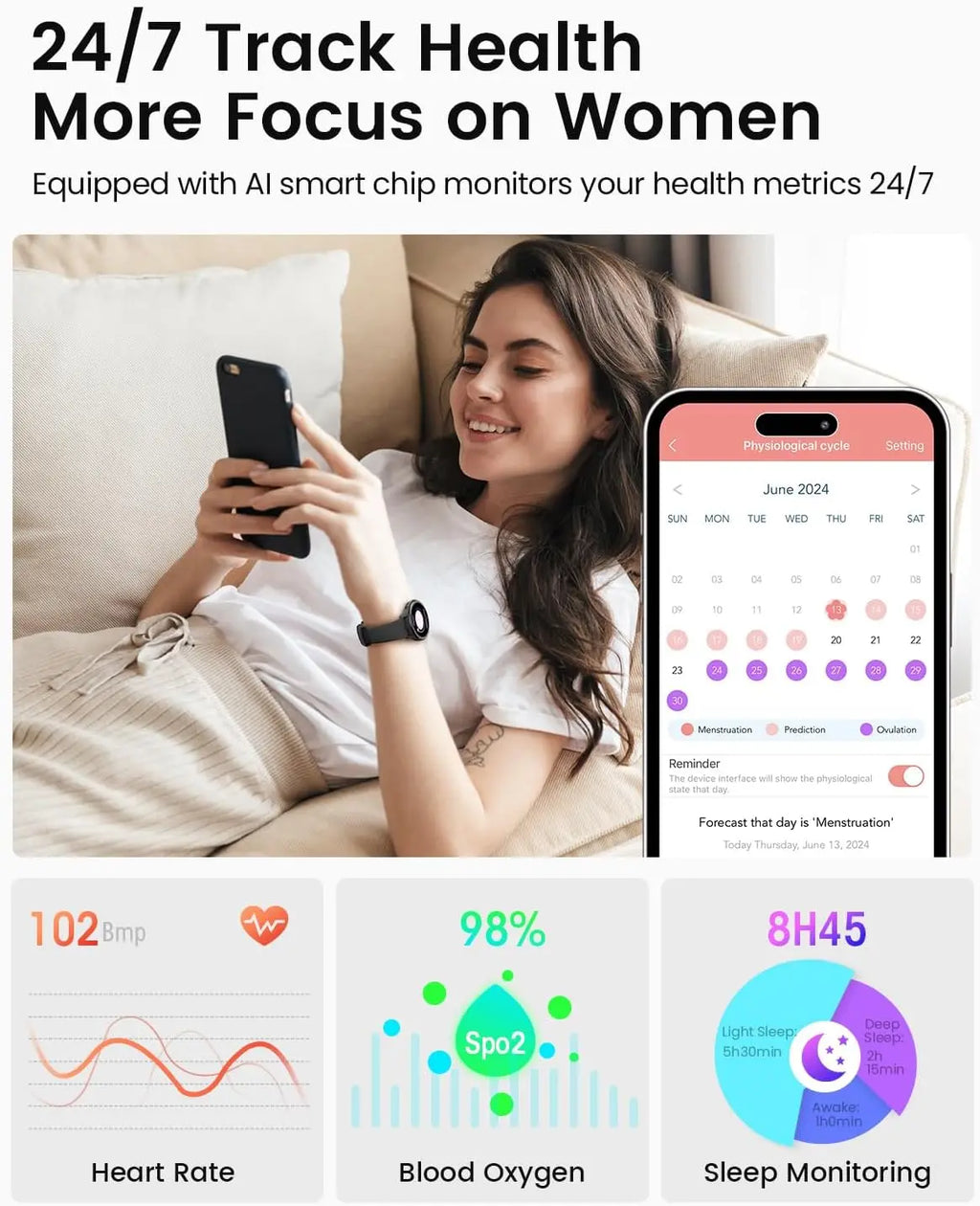 Smart Watches for Women [400+Watch Faces/Calls/Female Health], 1.27" Fitness Tracker Smartwatch for iPhone ＆ Android, Activity T