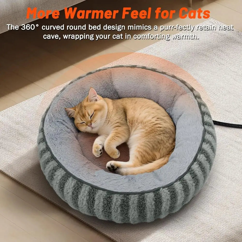 Heated Cat Bed Indoor - Heating Donut Pet Bed for Cats and Small Dogs, Ultra Soft & Cozy Sleeping Cat Beds, Machine Washable, Sa