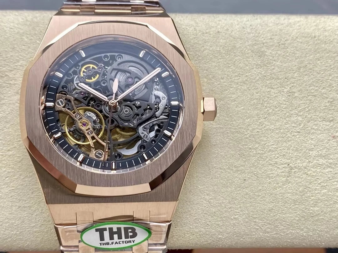 New Luxury Super Quality Mechanical Watch 41mm THB Factory 3132 Movement 15407 Gold Skeleton Watch