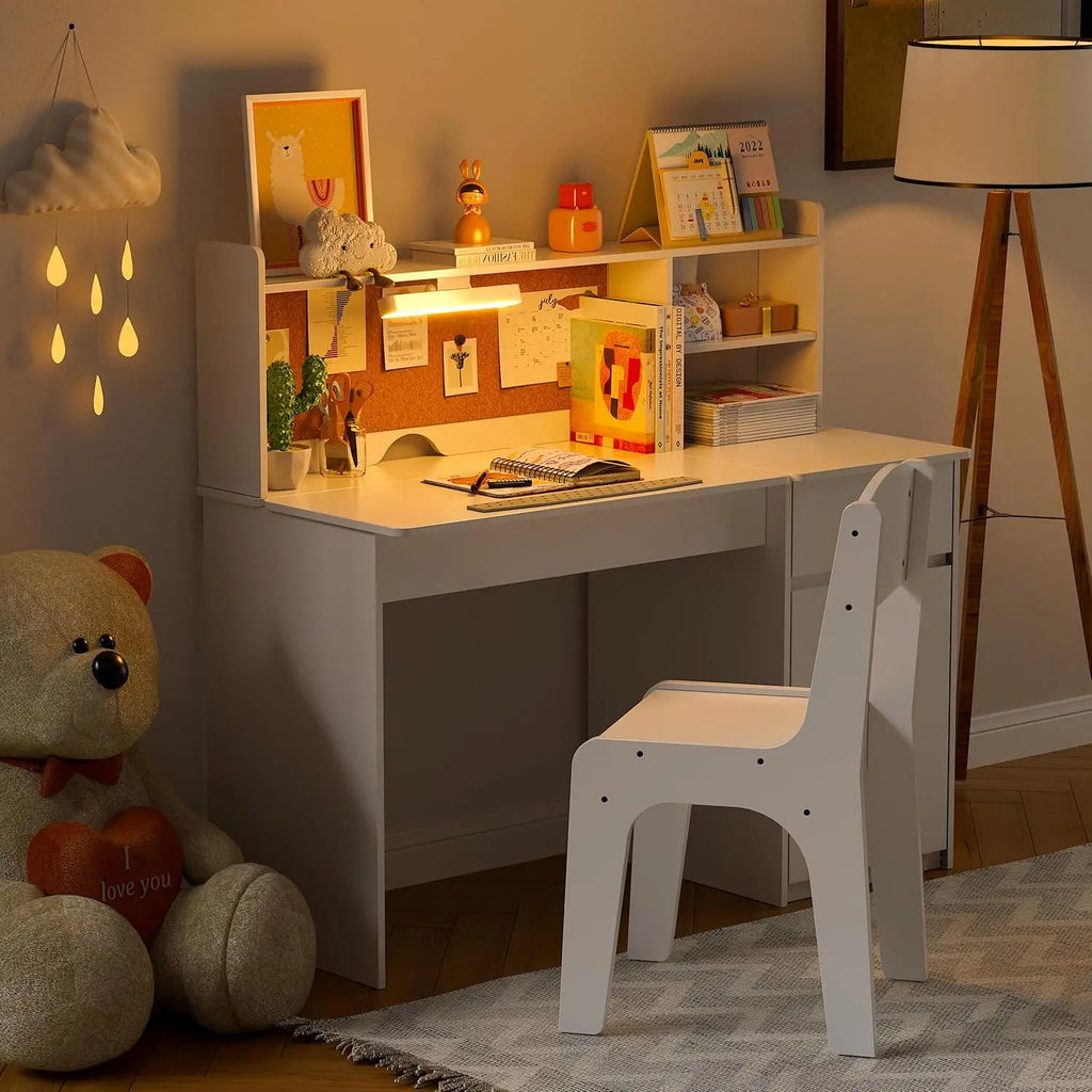 Kids Study Desk Chair Set Children Table Three Color Lights Tiltable Desktop Multi Functional Children Wooden Student Writing De
