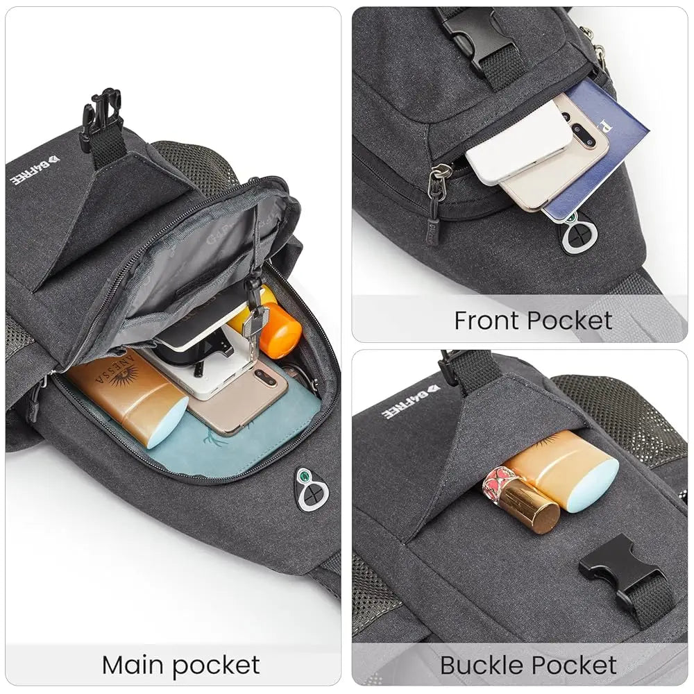 Canvas Sling Bag Crossbody Backpack with USB Charging Port & RFID Blocking, Hiking Daypack Chest Bag for Women Men