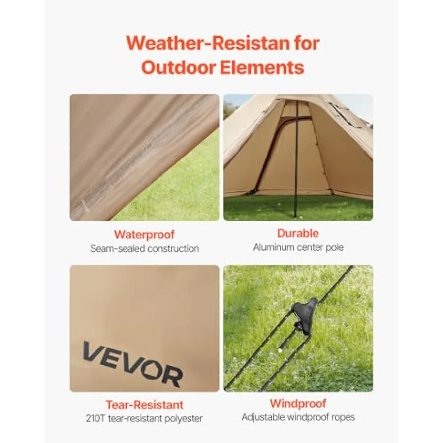 Hot Tent Camping Tipi Hot Tents with Stove Jack Portable Winter Camping Tents with Snow Skirt Easy Setup Waterproof 4 Season Sh