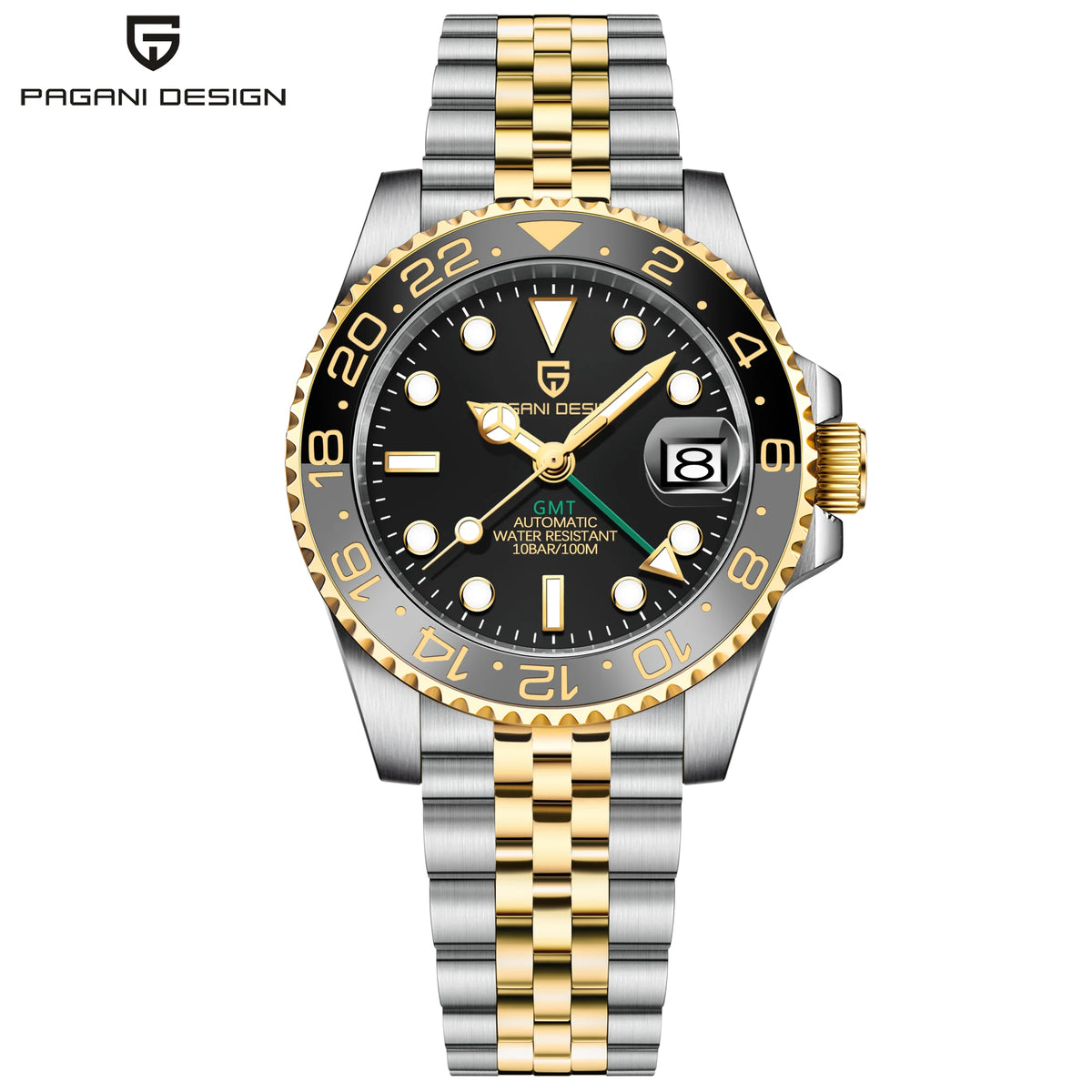 PAGANI DESIGN 40MM Luxury GMT Men's Mechanical Watch Sapphire Glass Stainless Steel 100M Waterproof Fully Automatic Watch