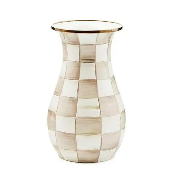 MACKENZIE-CHILDS Tall Enamel Vase, Unique Flower Vase, Decorative Table Decor for Living Room, Black-and-White Courtly Check