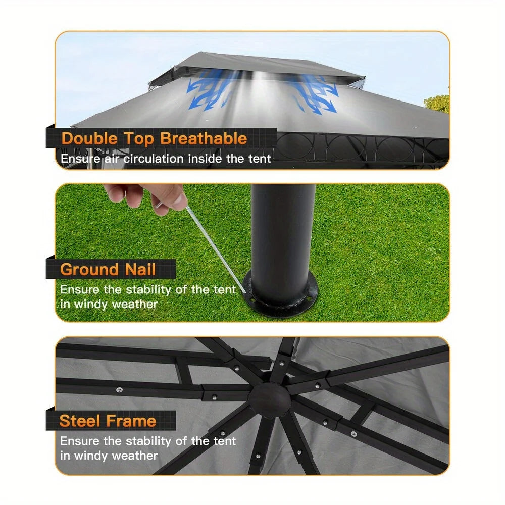 10'x13' outdoor pavilion waterproof canopy 2 side wall canopy