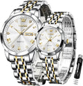 Valentine's Couple Watches Set, Luminous Calendar Date, 3ATM Waterproof Stainless Steel for Men and Women Romantic Gifts