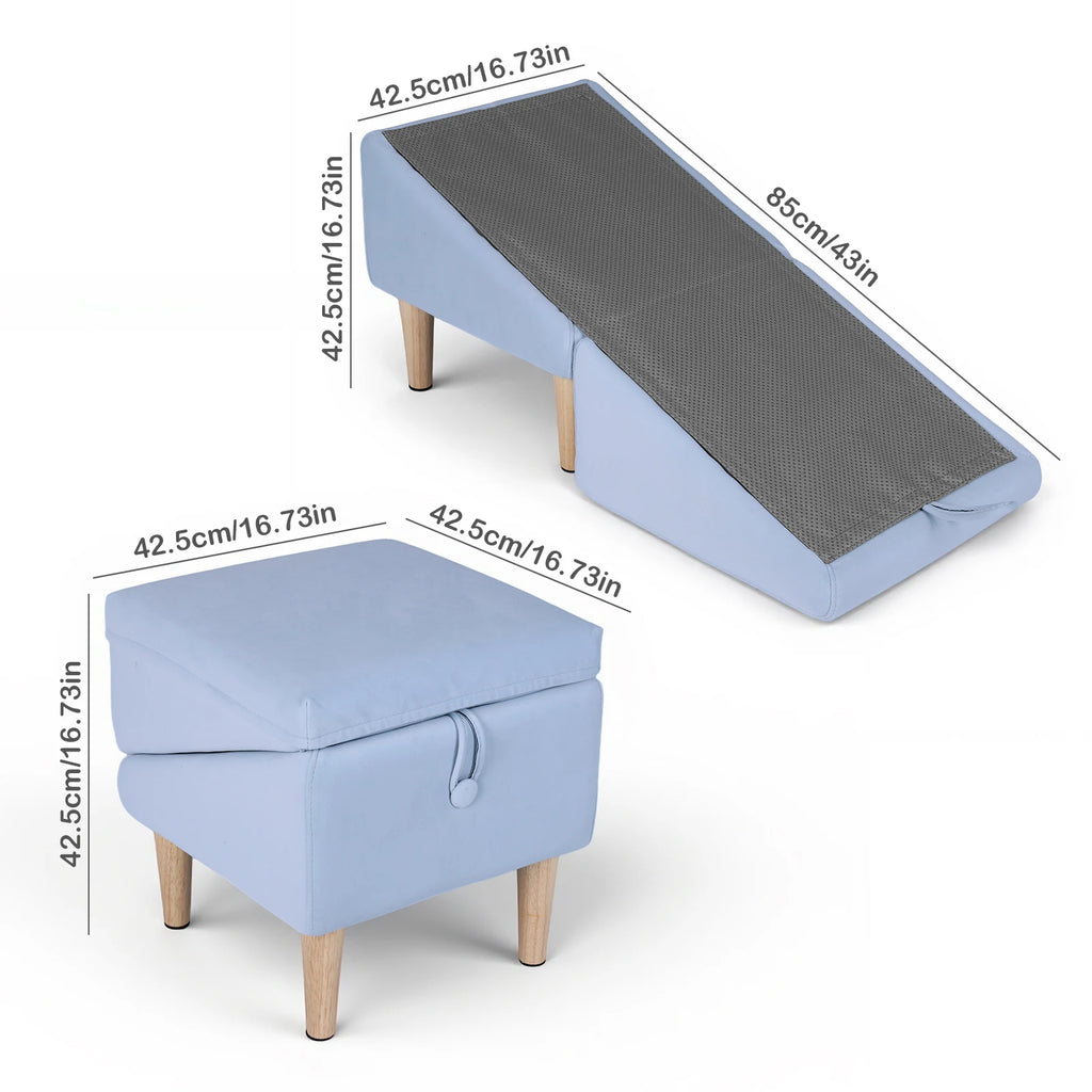 2-In-1 Folding Pet Ramp Stairs Non-Slip Foldable Human Chairs Detachable Dog Climb Ladders for Small and Large Dogs