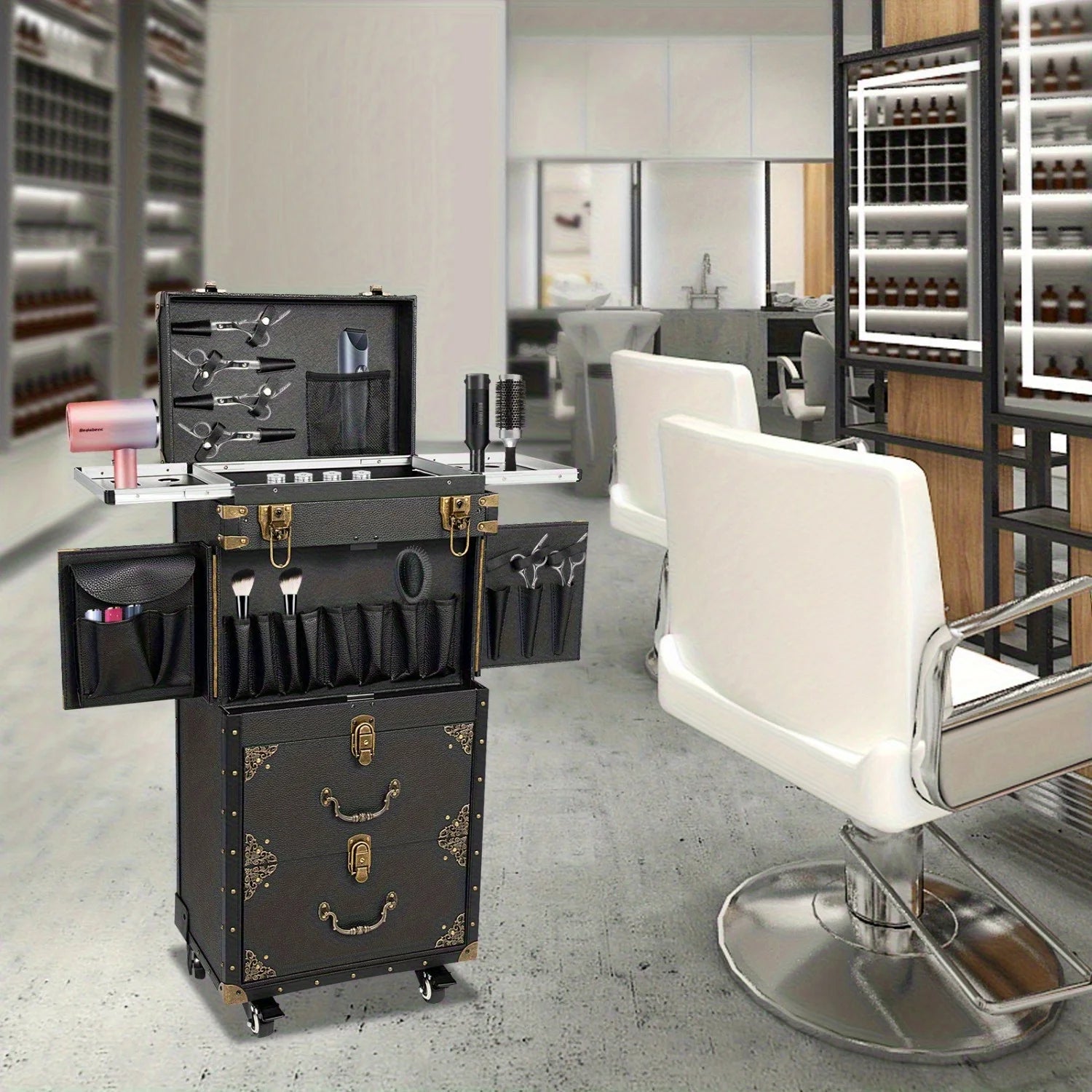 1 Professional Hairdressing Case Large Storage Partitioned Design for Hairstylists Organize Styling Tools Neatly Quick Access