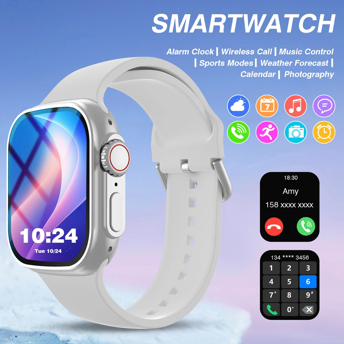 2026 Smart Watch with Wireless Calling, Weather Forecast & Sports Mode, DIY Wallpaper SMS Alerts Silicone Strap for Men Women