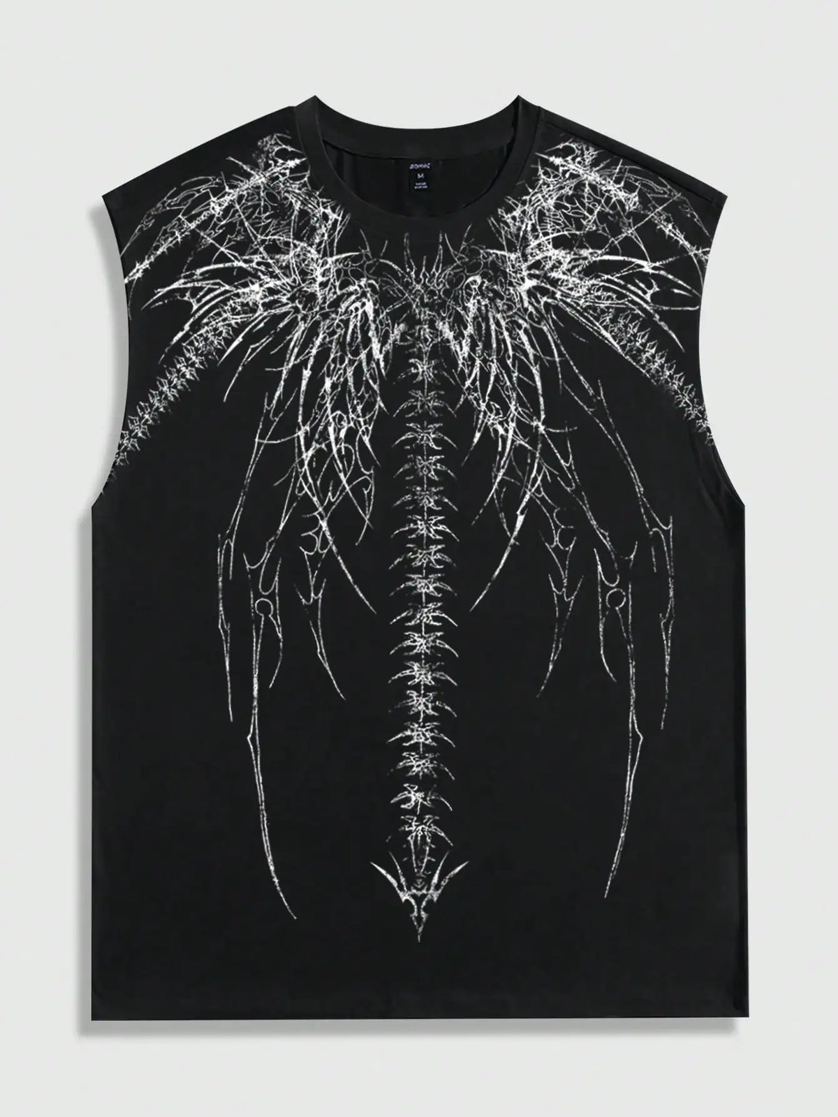 Men's Black Sleeveless Tank Top with Abstract White Graphic Print, Gothic Style, Casual Wear