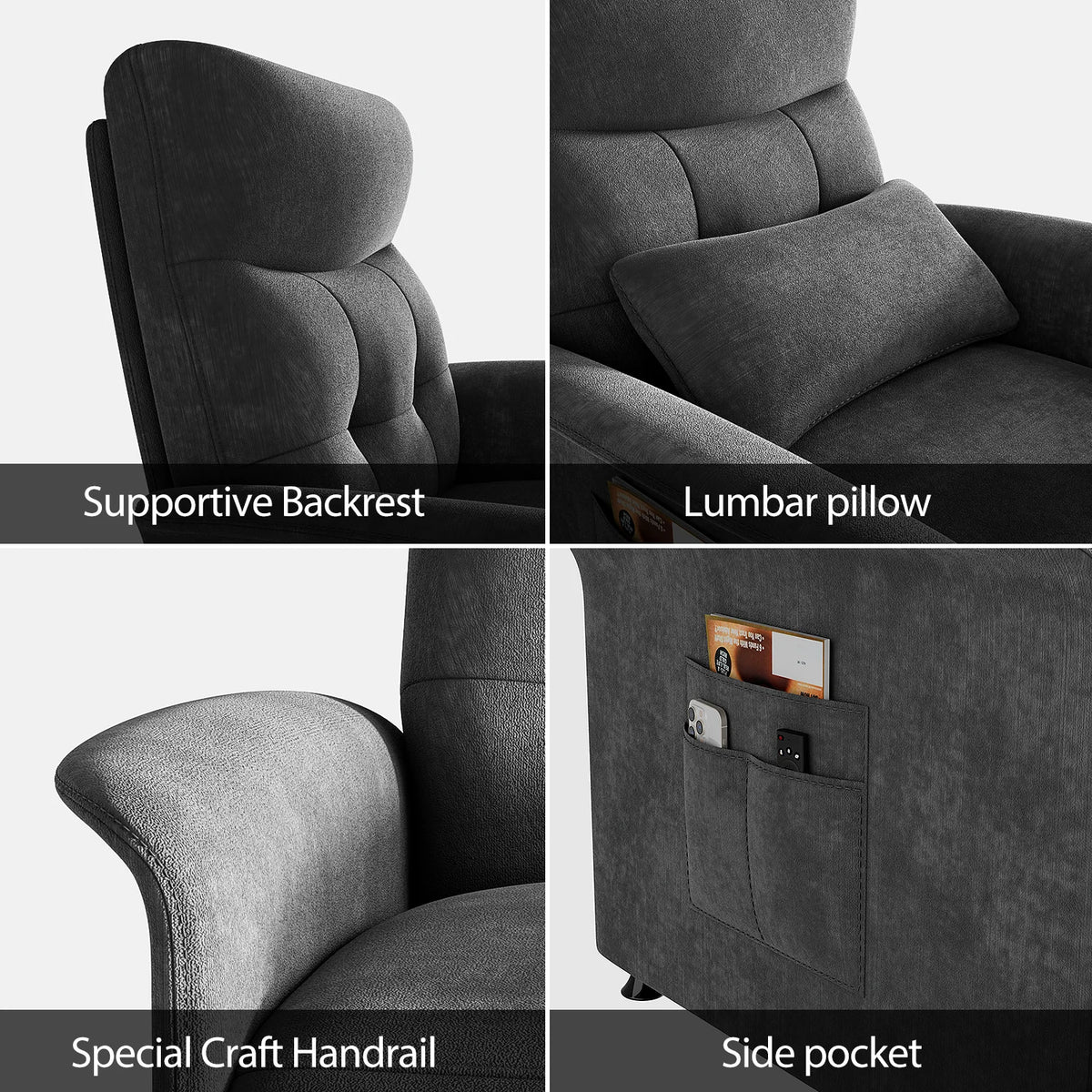Power Recliner Chair with Heated and Massage, Adjustable Soft Fabric Reclining Chair for Adults, Theater Seating Single Sofa
