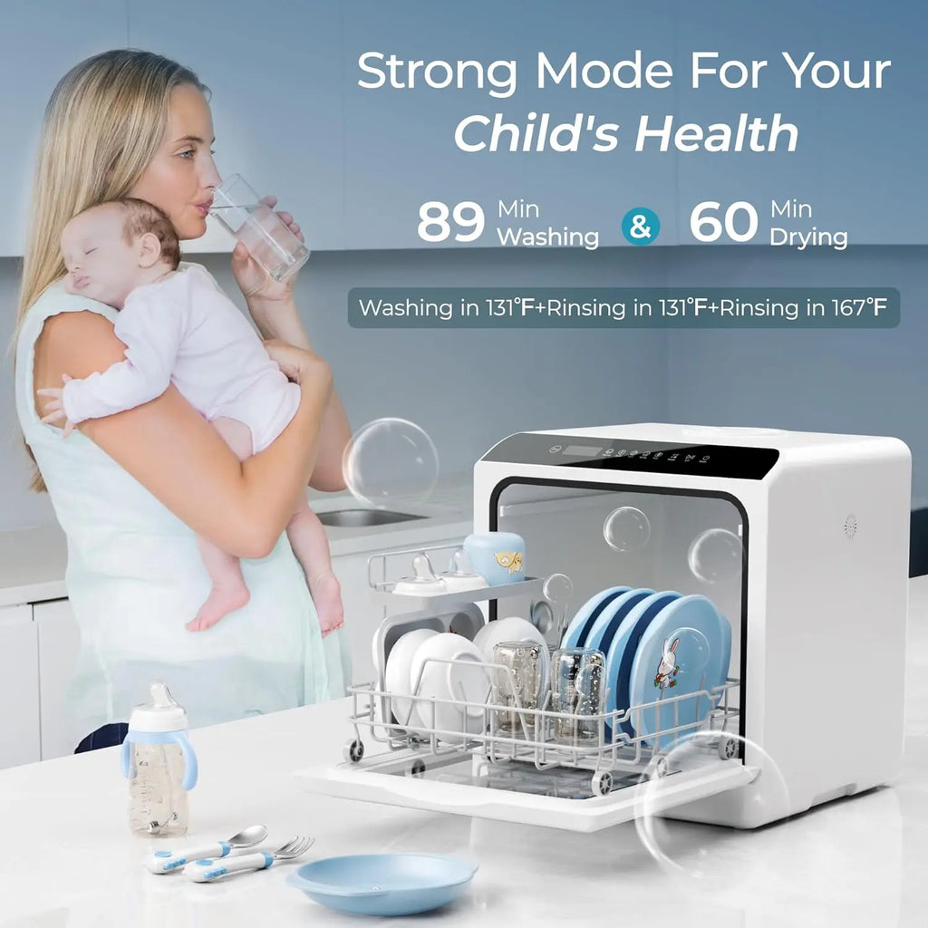 Portable Countertop Dishwasher with 6 Programs, 5L Built-in Tank, No Hookup Needed for Apartments & RV