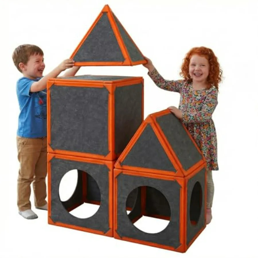 16-Piece Magnetic Fort Building Panels for - Bright Orange Creative STEM Building Blocks Kit for Indoor Playhouse Tunnels Struc
