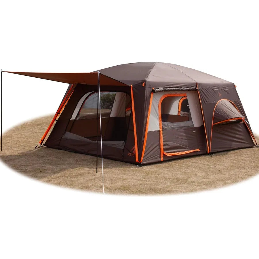 Extra Large Tent 6101214 Person StyleB Family Cabin Tents with 2 Rooms 3 Doors and 3 Windows Featuring Mesh Panels Straight Wal
