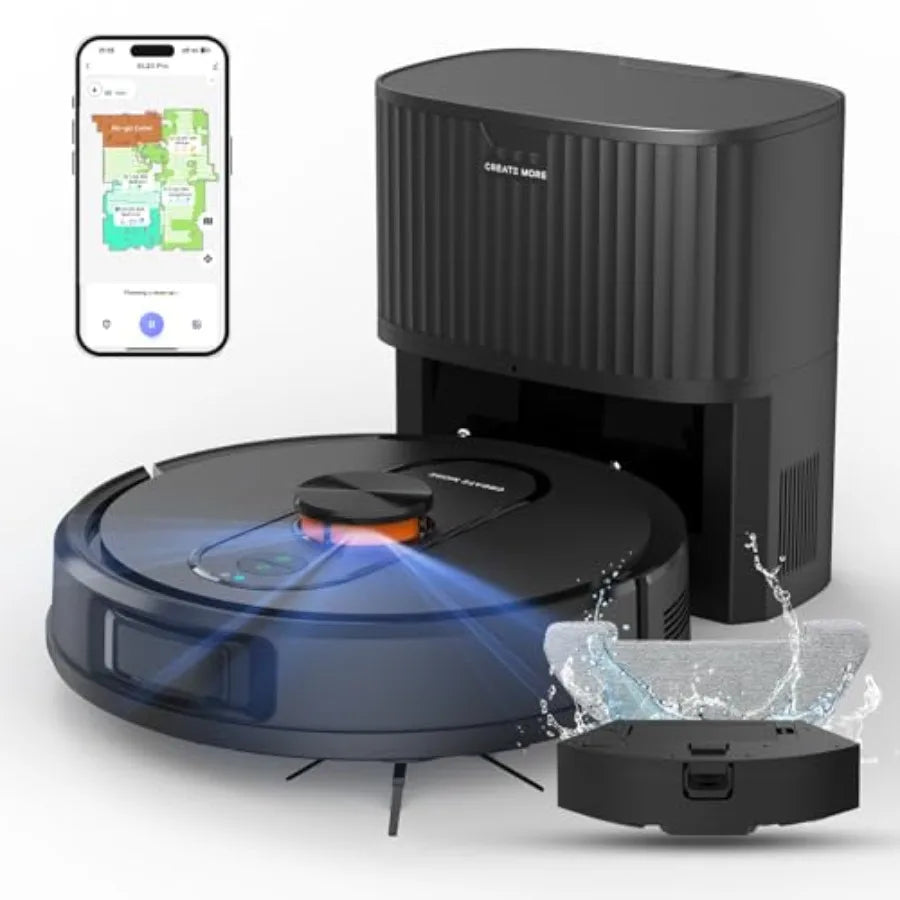 Robot Vacuum and Mop with Self-Emptying 5000Pa Robotic Vacuum with Mapping LiDAR Navigation 90-Day Hands-Free Cleaning Wi-Fi Ap