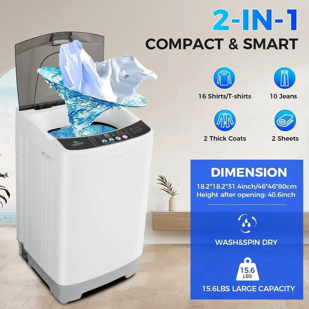 15.6Lbs Full-Automatic Portable Washing Machine Washer & Spin Dryer Combo Home