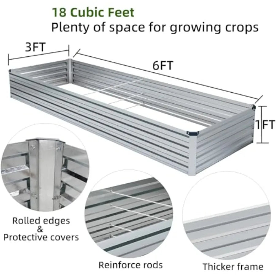 3 Pack 6x3x1FT Galvanized Raised Garden Beds Kit Outdoor Metal Gardening Planter Box for Vegetable Elevated Flower Herbs Silver