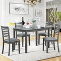Style 5 Piece Dining Table Set, Rectangular Kitchen Table with 4 Upholstered Chairs, Rustic 5 Piece Dining Table Set for Living