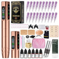 Microblading Kit for Eyebrow Lip Eyeliner Wireless Tattoo Gun with 2 Batteries 20 Needles Rose Gold Professional Semi-Permanent