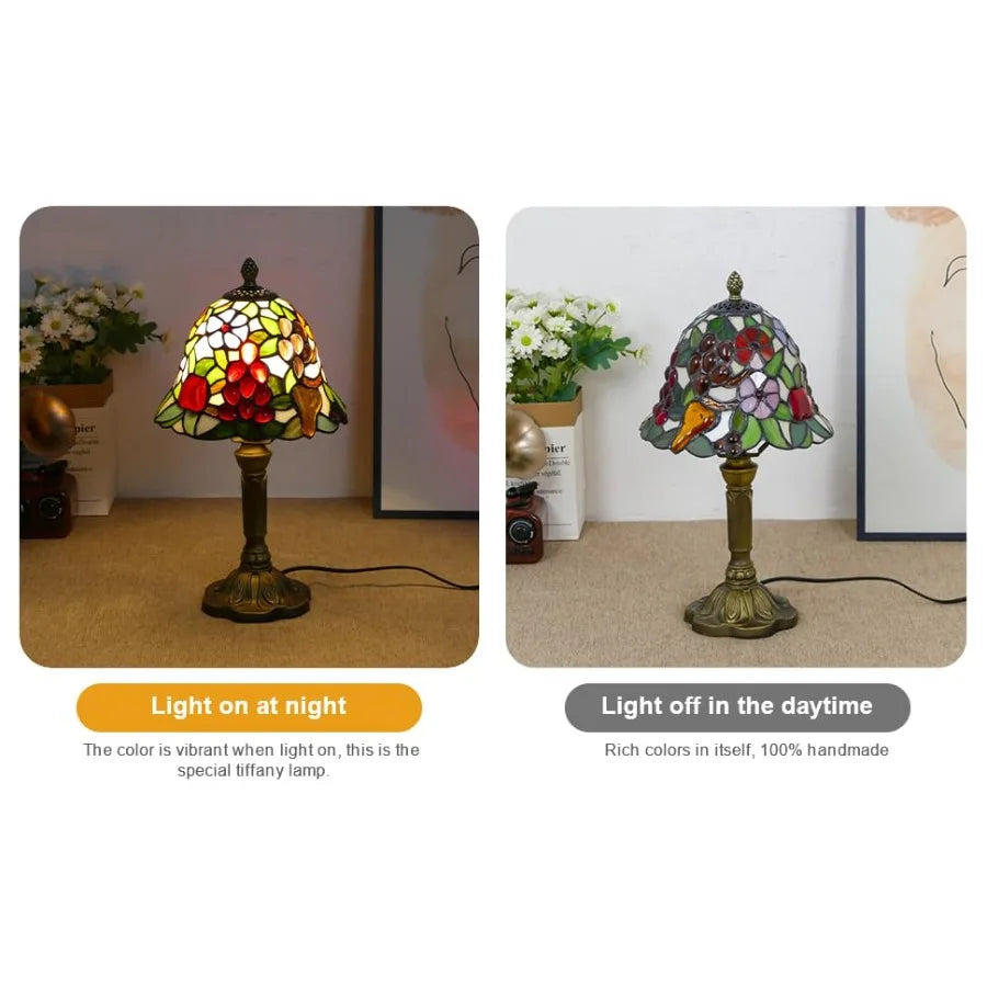 Mini Tiffany Table Lamp Nightstand Lamps Handmade Stained Glass Bedside Lamp Fruit Night Light for Office Bookcase Bar Bedroom