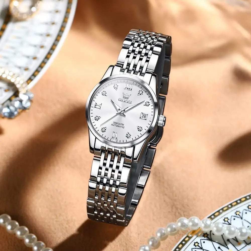 OLEVS Automatic Women Watches Diamond Tourbillon DrWrist Watches Moon Phase Waterproo Luminous