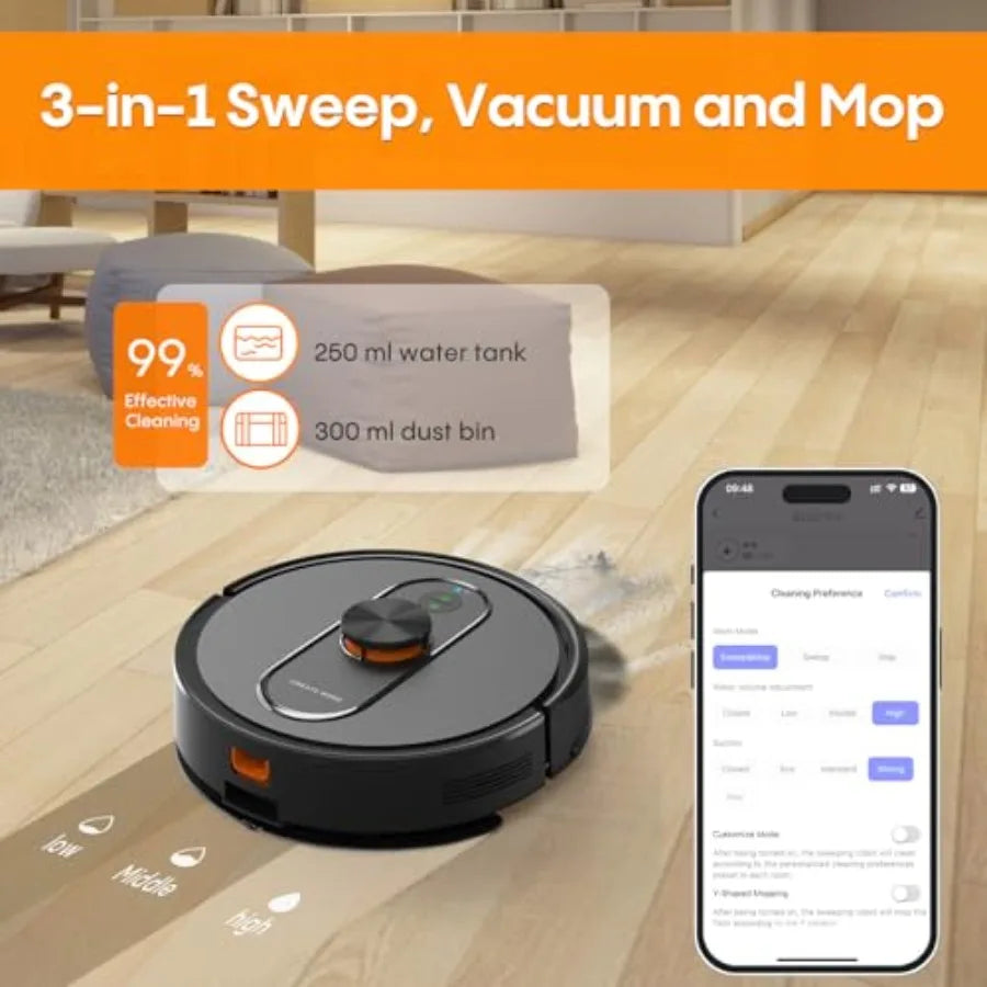 Robot Vacuum and Mop with Self-Emptying 5000Pa Robotic Vacuum with Mapping LiDAR Navigation 90-Day Hands-Free Cleaning Wi-Fi Ap