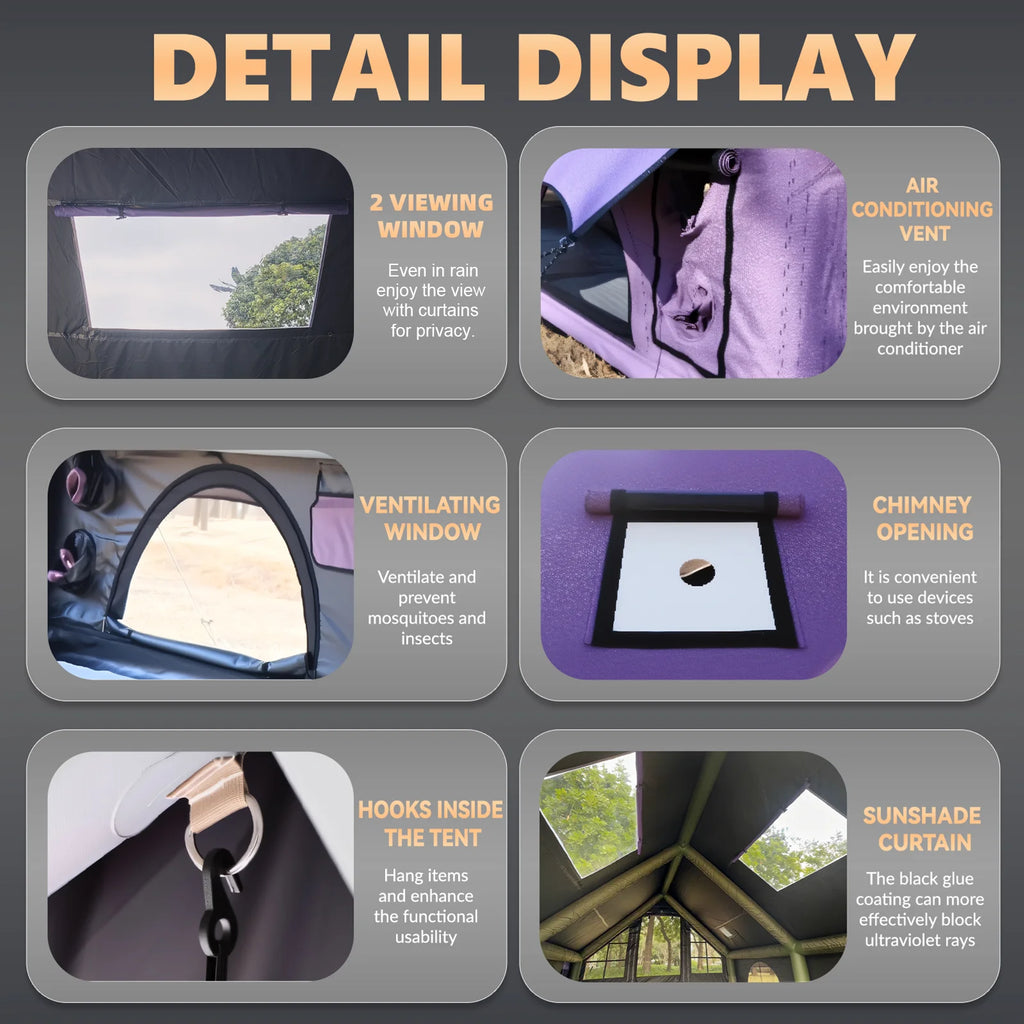 129 Square Feet Purple Inflatable Tent 6-8 Person for Camping,4 Season Easy Setup Waterproof Oxford Air Tent House with Tarp